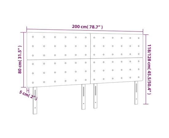 Tăblie de pat cu led, gri deschis, 200x5x118/128 cm, textil, 6 image