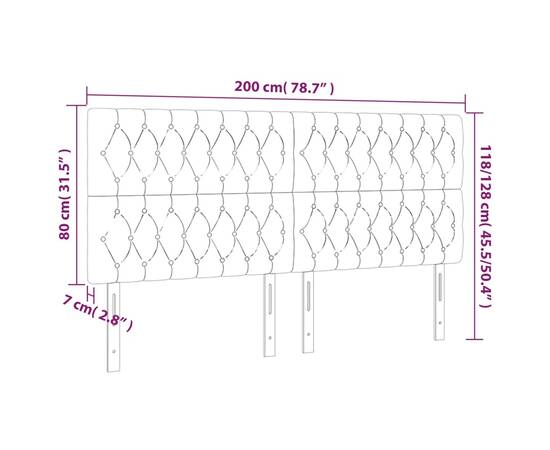 Tăblie de pat cu led, gri deschis, 200x7x118/128 cm, catifea, 6 image