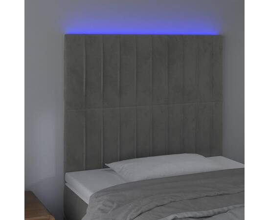 Tăblie de pat cu led, gri deschis, 80x5x118/128 cm, catifea, 3 image