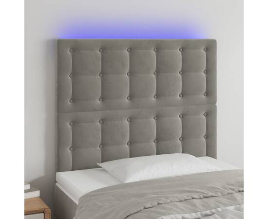 Tăblie de pat cu led, gri deschis, 90x5x118/128 cm, catifea