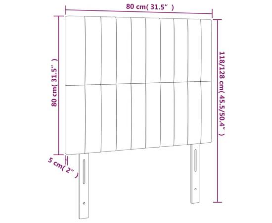 Tăblie de pat cu led, gri taupe, 80x5x118/128 cm, textil, 6 image