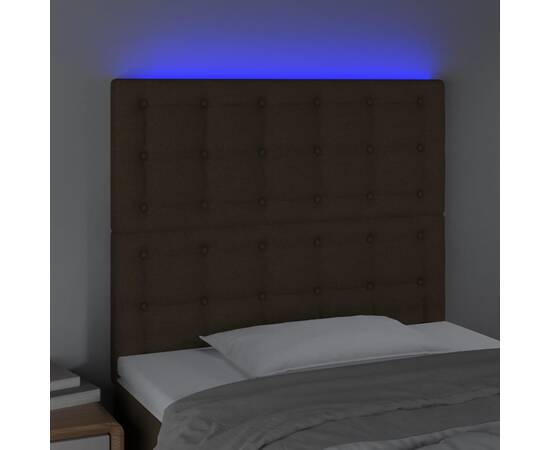 Tăblie de pat cu led, maro închis, 80x5x118/128 cm, textil, 3 image