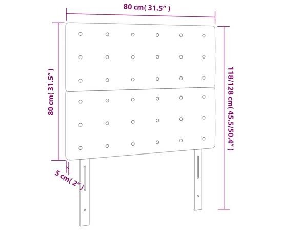 Tăblie de pat cu led, maro închis, 80x5x118/128 cm, textil, 6 image