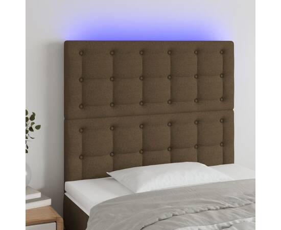 Tăblie de pat cu led, maro închis, 80x5x118/128 cm, textil