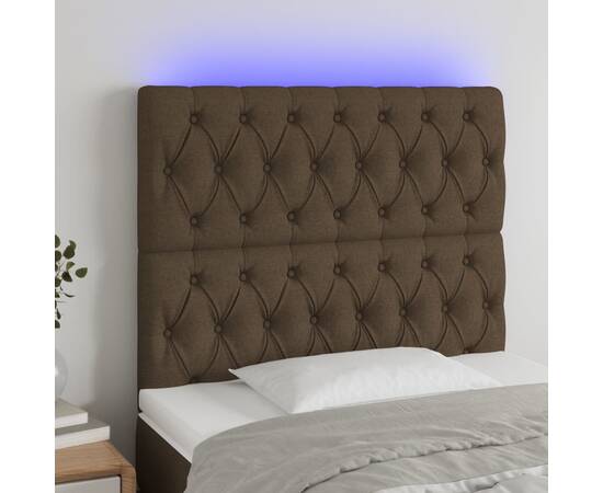 Tăblie de pat cu led, maro închis, 90x7x118/128 cm, textil