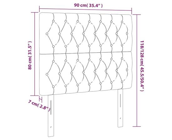 Tăblie de pat cu led, maro închis, 90x7x118/128 cm, textil, 6 image