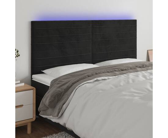 Tăblie de pat cu led, negru, 160x5x118/128 cm, catifea