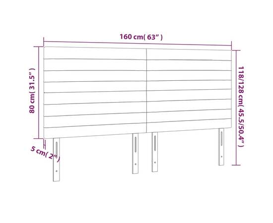 Tăblie de pat cu led, negru, 160x5x118/128 cm, catifea, 6 image