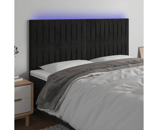 Tăblie de pat cu led, negru, 160x5x118/128 cm, catifea