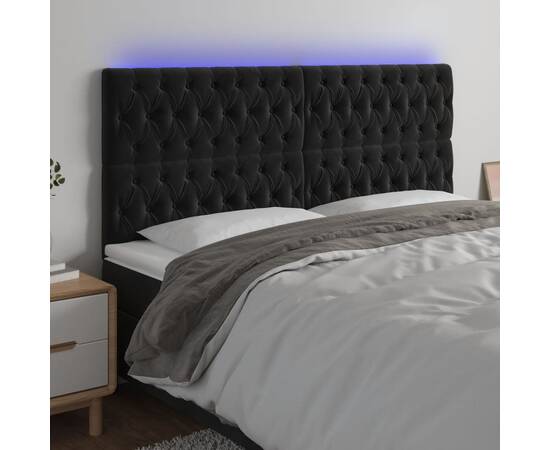 Tăblie de pat cu led, negru, 180x7x118/128 cm, catifea
