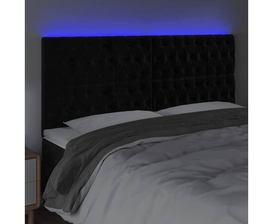 Tăblie de pat cu led, negru, 180x7x118/128 cm, catifea, 3 image