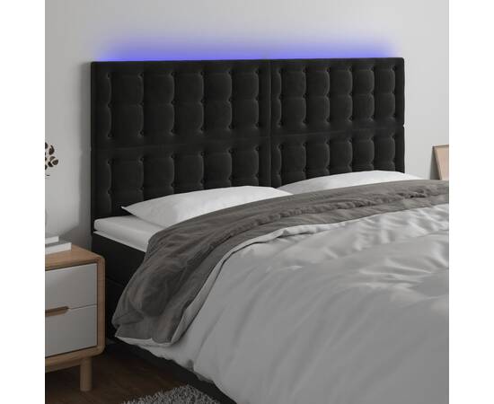 Tăblie de pat cu led, negru, 200x5x118/128 cm, catifea