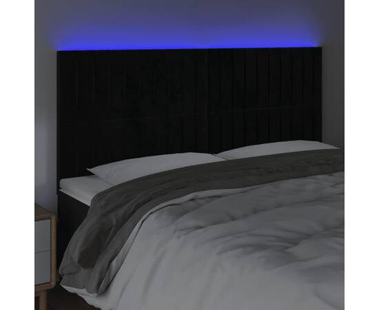 Tăblie de pat cu led, negru, 200x5x118/128 cm, catifea, 3 image