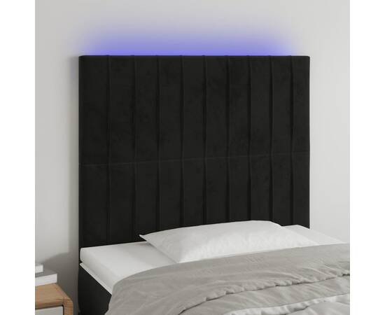 Tăblie de pat cu led, negru, 80x5x118/128 cm, catifea