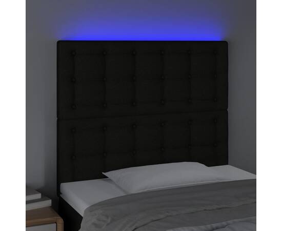 Tăblie de pat cu led, negru, 80x5x118/128 cm, textil, 3 image
