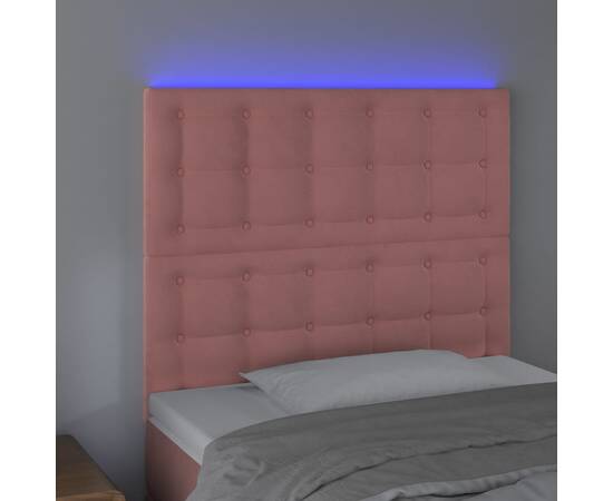 Tăblie de pat cu led, roz, 100x5x118/128 cm, catifea, 3 image