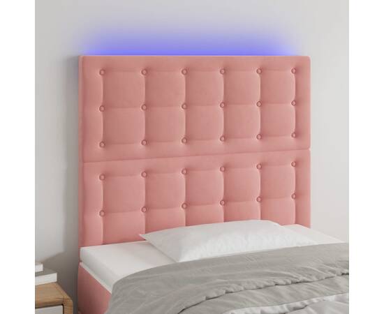 Tăblie de pat cu led, roz, 100x5x118/128 cm, catifea