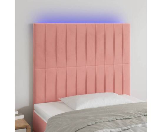 Tăblie de pat cu led, roz, 100x5x118/128 cm, catifea