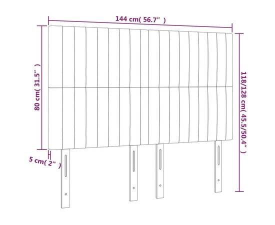 Tăblie de pat cu led, roz, 144x5x118/128 cm, catifea, 6 image