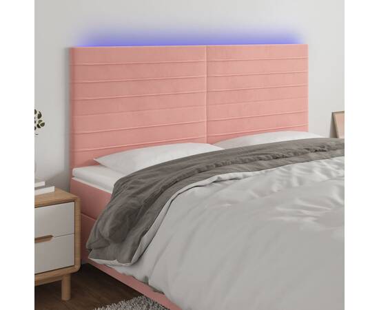 Tăblie de pat cu led, roz, 200x5x118/128 cm, catifea
