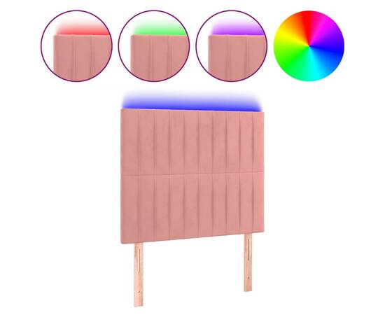 Tăblie de pat cu led, roz, 80x5x118/128 cm, catifea, 2 image