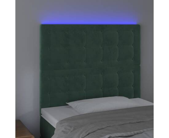 Tăblie de pat cu led, verde închis, 100x5x118/128 cm, catifea, 3 image