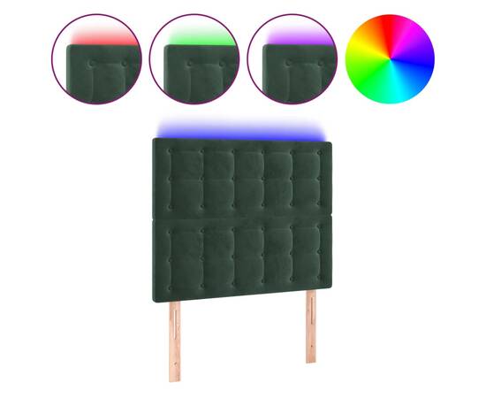 Tăblie de pat cu led, verde închis, 100x5x118/128 cm, catifea, 2 image