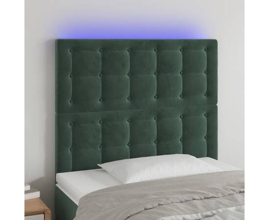 Tăblie de pat cu led, verde închis, 100x5x118/128 cm, catifea