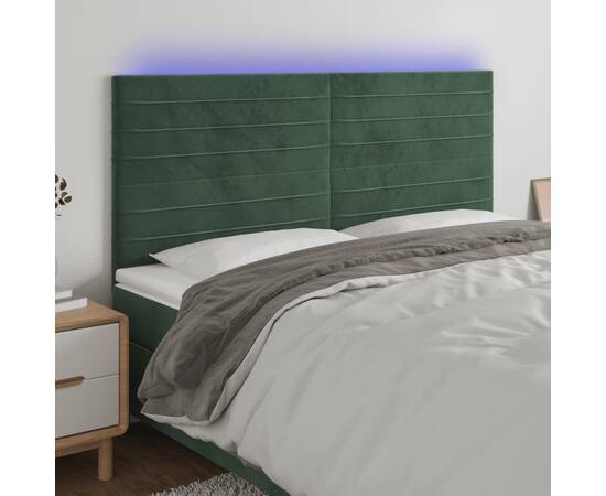 Tăblie de pat cu led, verde închis, 160x5x118/128 cm, catifea