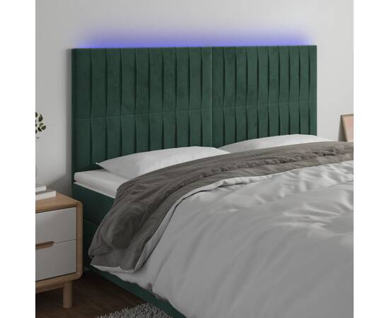 Tăblie de pat cu led, verde închis, 180x5x118/128 cm, catifea