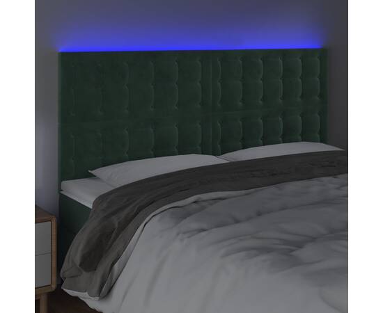 Tăblie de pat cu led, verde închis, 180x5x118/128 cm, catifea, 3 image