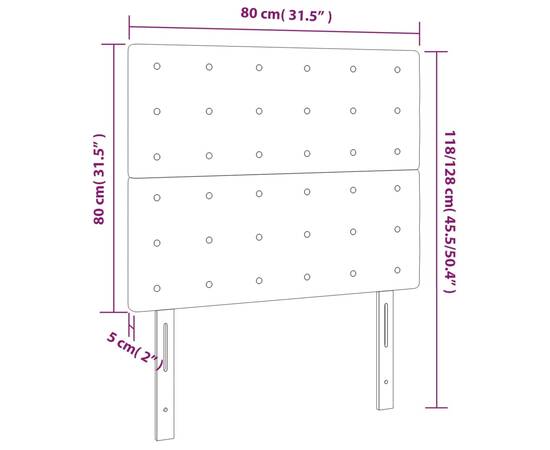 Tăblie de pat cu led, verde închis, 80x5x118/128 cm, catifea, 6 image