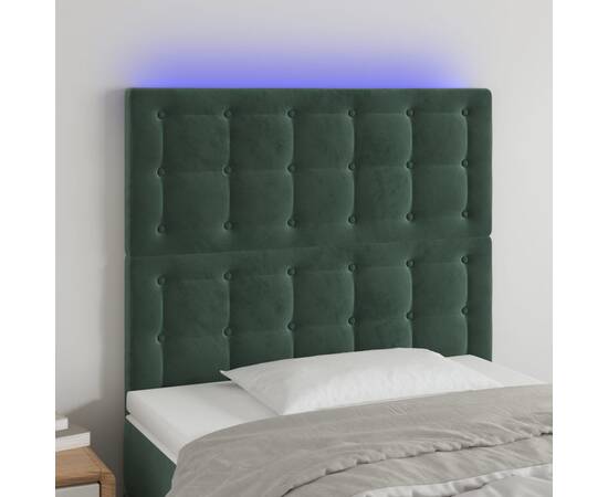 Tăblie de pat cu led, verde închis, 90x5x118/128 cm, catifea