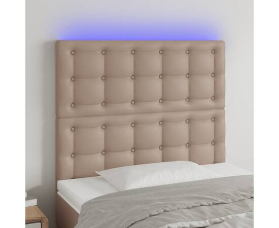 Tăblie de pat cu led cappuccino 80x5x118/128cm, piele ecologică