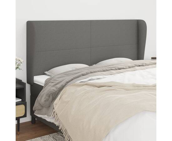 Tăblie de pat cu aripioare gri închis 203x23x118/128 cm, textil
