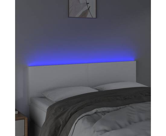 Tăblie de pat cu led, alb, 144x5x78/88 cm, piele ecologică, 3 image