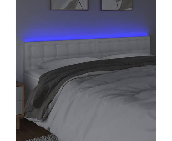 Tăblie de pat cu led, alb, 160x5x78/88 cm, piele ecologică, 3 image