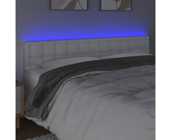 Tăblie de pat cu led, alb, 180x5x78/88 cm, piele ecologică, 3 image