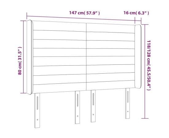 Tăblie de pat cu led, albastru închis, 147x16x118/128cm catifea, 6 image