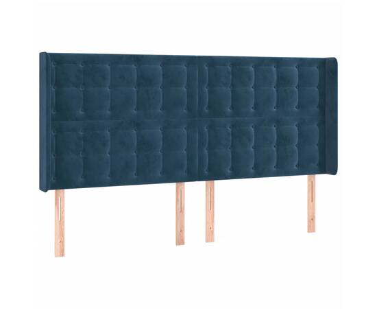 Tăblie de pat cu led, albastru închis, 183x16x118/128cm catifea, 3 image
