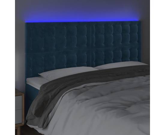 Tăblie de pat cu led, albastru închis, 200x5x118/128cm catifea, 3 image