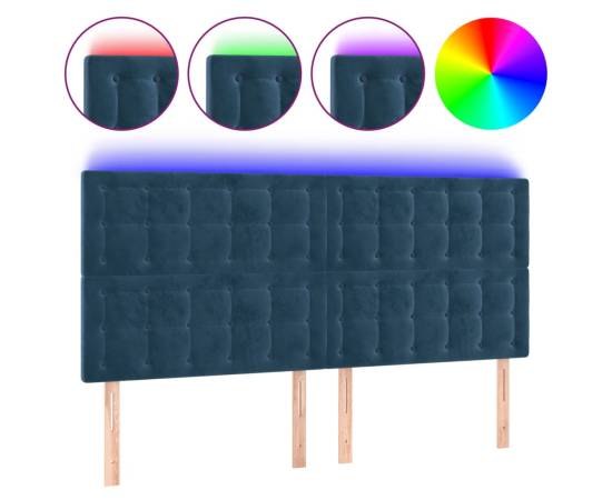 Tăblie de pat cu led, albastru închis, 200x5x118/128cm catifea, 2 image