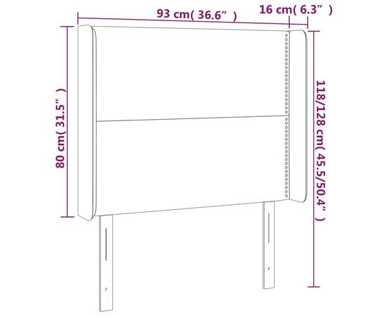 Tăblie de pat cu led, albastru închis, 93x16x118/128cm, catifea, 6 image