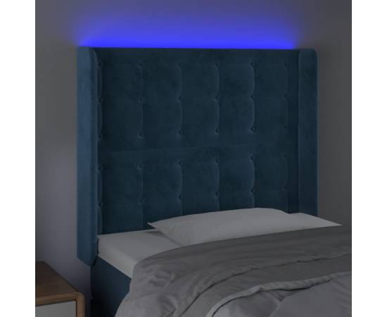 Tăblie de pat cu led, albastru închis, 93x16x118/128cm, catifea, 4 image