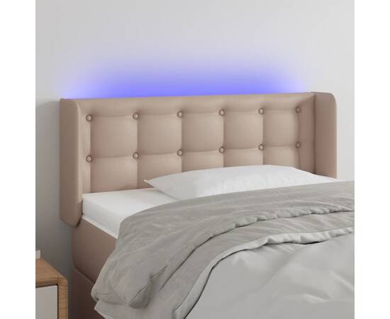 Tăblie de pat cu led, cappuccino, 93x16x78/88cm piele ecologică