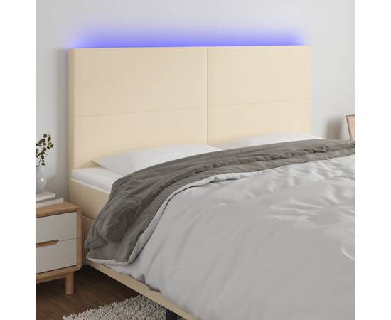 Tăblie de pat cu led, crem, 200x5x118/128 cm, textil