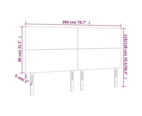 Tăblie de pat cu led, crem, 200x5x118/128 cm, textil, 6 image