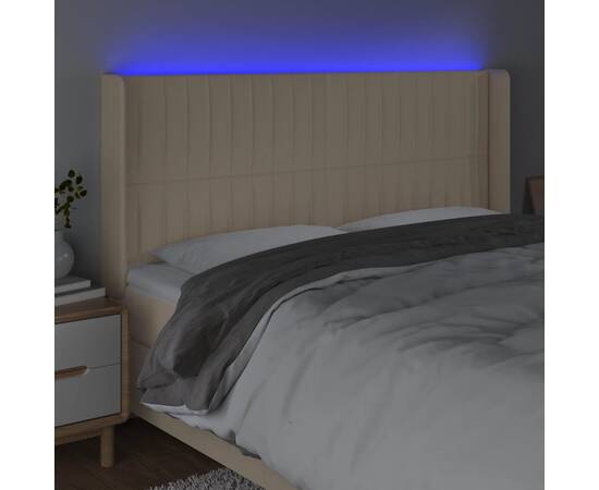 Tăblie de pat cu led, crem, 203x16x118/128 cm, textil, 4 image