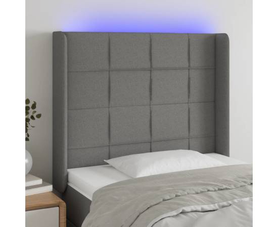 Tăblie de pat cu led, gri închis, 103x16x118/128 cm, textil