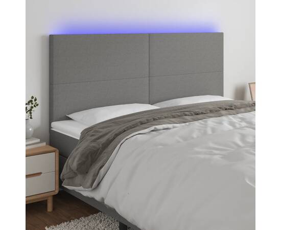 Tăblie de pat cu led, gri închis, 180x5x118/128 cm, textil